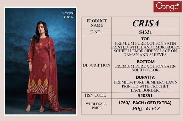 Ganga crisa 4331 Wholesale dress materials manufacturers in Delhi